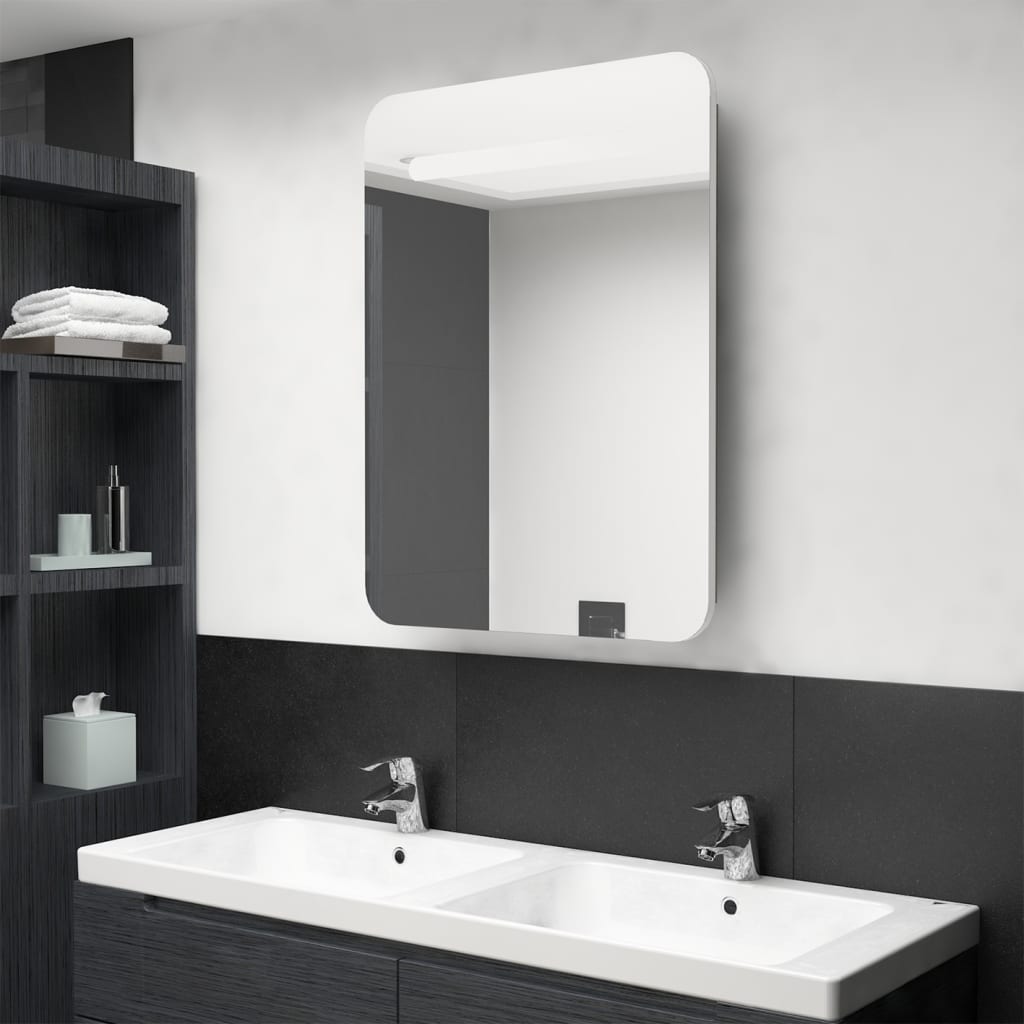 LED-Bad-Spiegelschrank Weiß und Eichen-Optik 60x11x80 cm