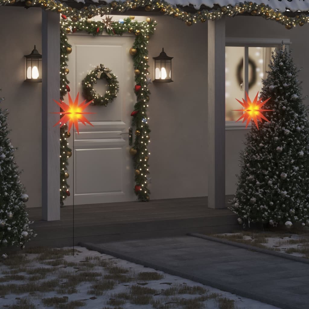 vidaXL Weihnachtsstern mit Erdspieß und LED Faltbar Rot 57 cm
