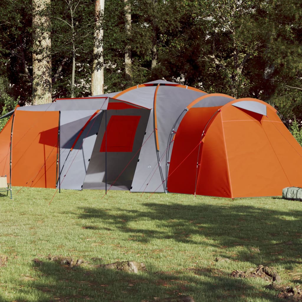 vidaXL Campingzelt 12 Personen Grau & Orange 840x720x200 cm 185T Taft