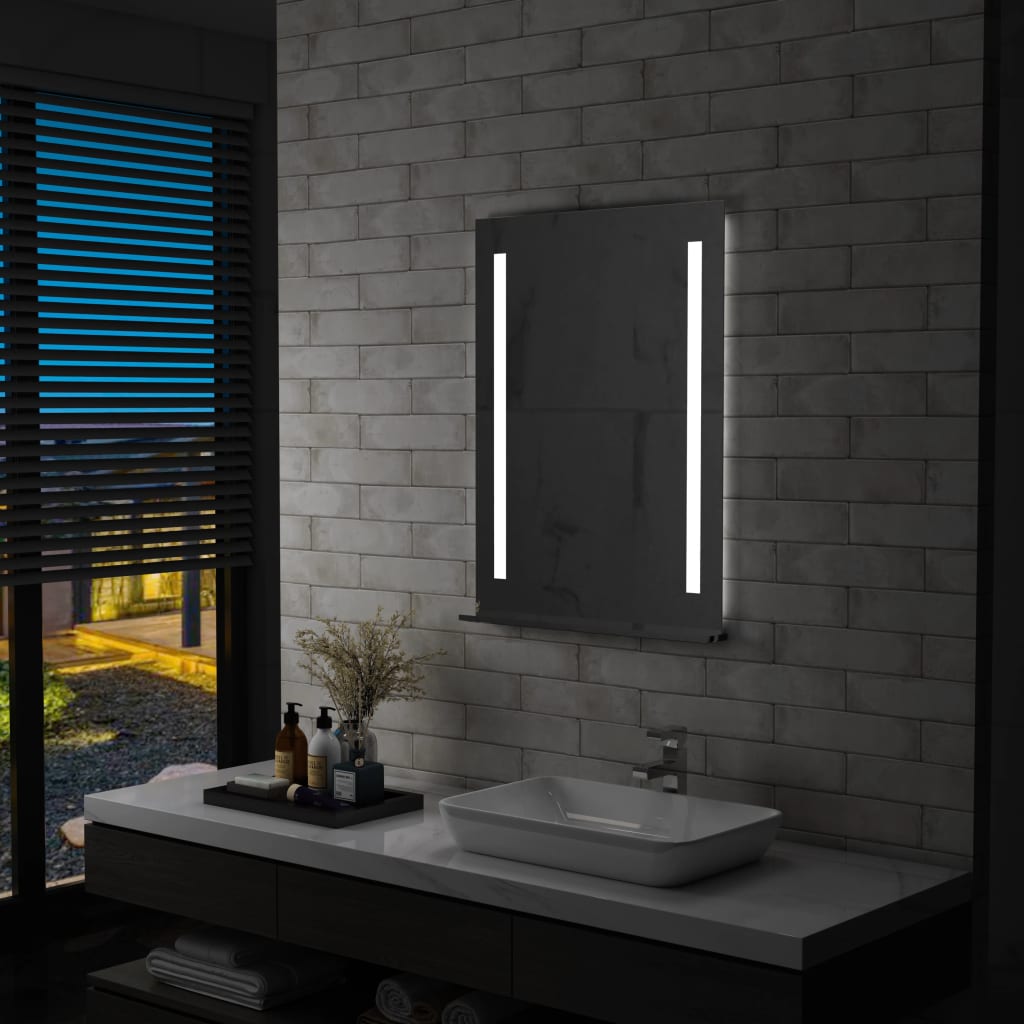 Badezimmer-Wandspiegel mit LED und Ablage 60x80 cm