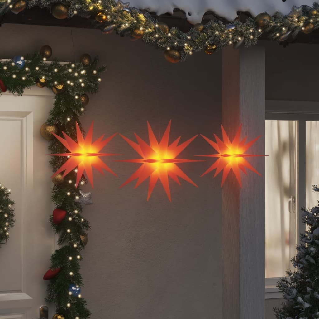 Weihnachtssterne mit LEDs 3 Stk. Faltbar Rot