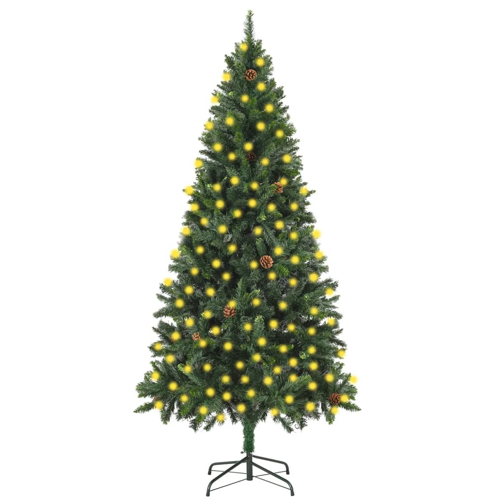 Künstlicher Weihnachtsbaum mit LEDs & Zapfen Grün 210 cm