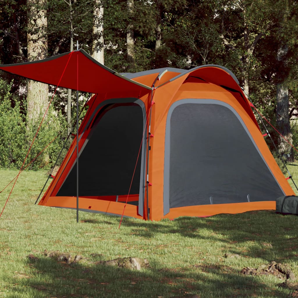 vidaXL Campingzelt 4 Personen Grau & Orange 240x221x160 cm 185T Taft