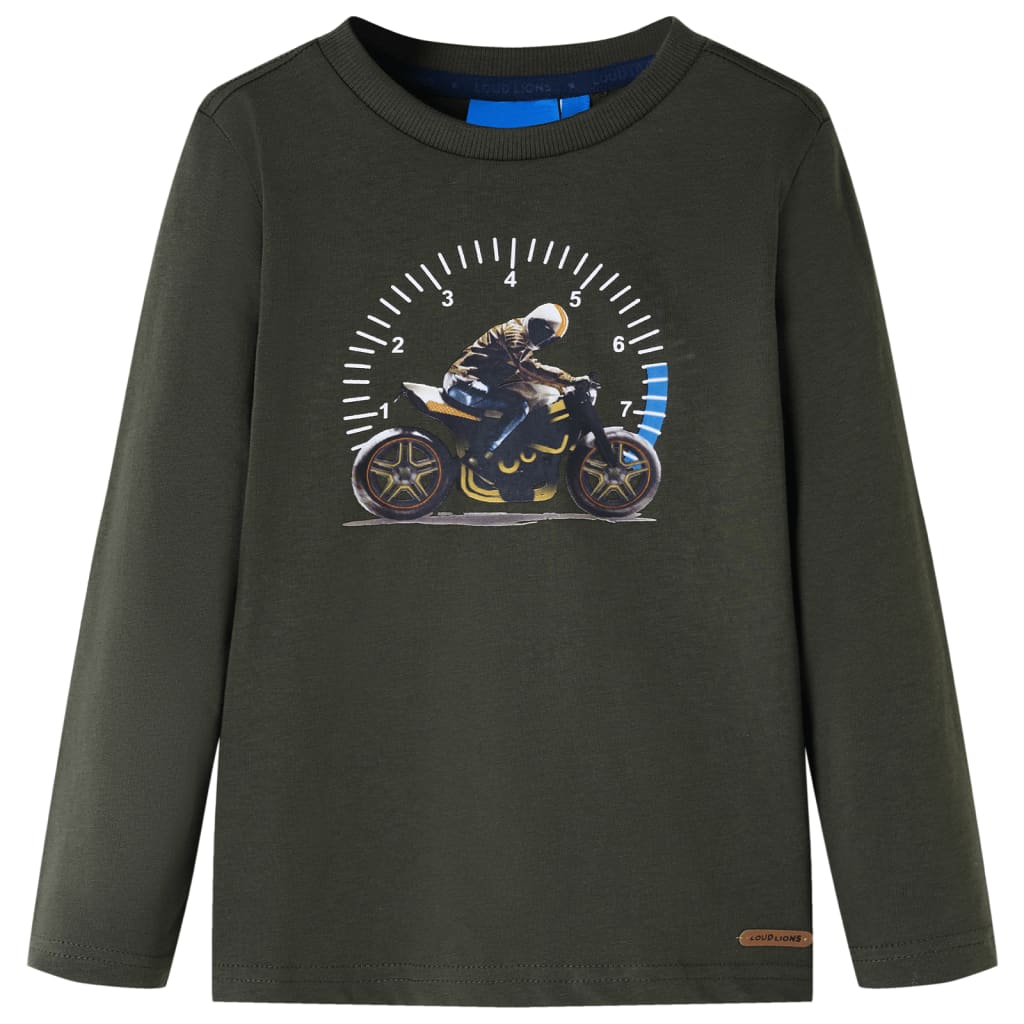 Kinder-Langarmshirt mit Motorrad-Aufdruck Khaki 140