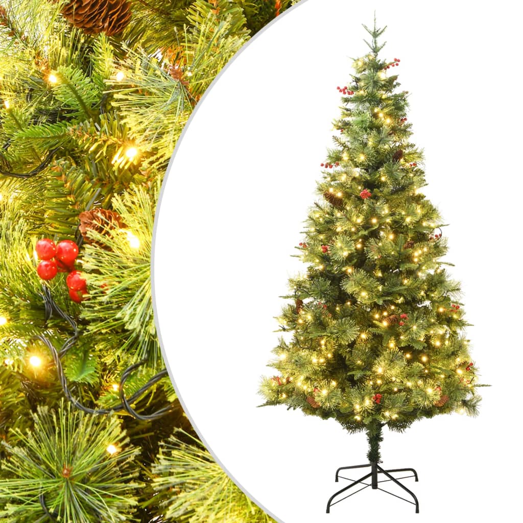 Weihnachtsbaum mit LEDs & Kiefernzapfen Grün 195 cm PVC & PE