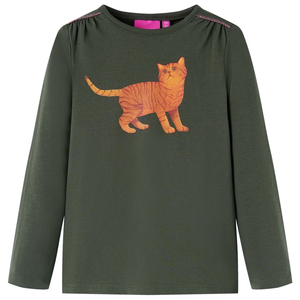 Kinder-Langarmshirt mit Katze Khaki 92