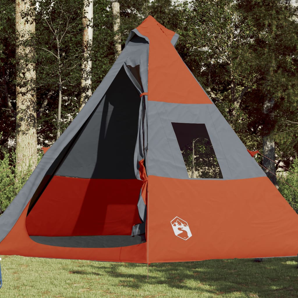 vidaXL Campingzelt 7 Personen Grau & Orange 350x350x280 cm 185T Taft